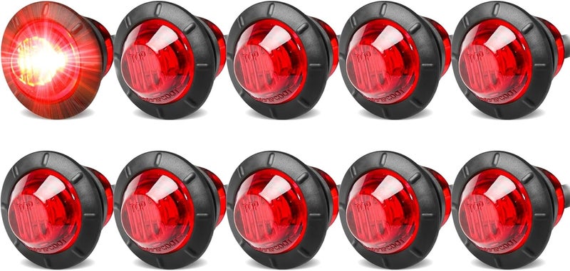 ALFU 10PCS Red 3/4" 12V LED Boat Interior Lights Marine Navigation Lights Clearance Marker Lights Round Bullet Side Indicator Lamps for Truck, Trailer, RV, Van, Boat, Bus, Caravan - Image 1
